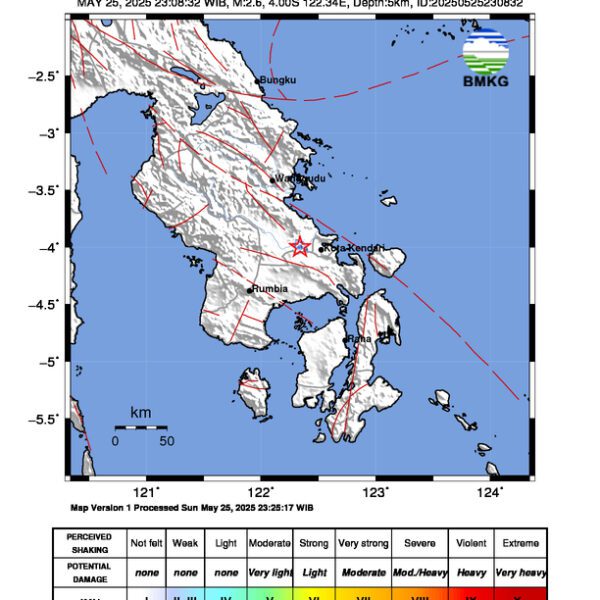 Gempa Berkekuatan 2,6 SR, pusat gempa berada di darat 2 km barat daya Konawe