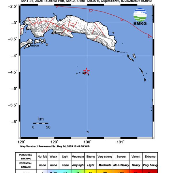Gempa Berkekuatan 4,0 SR, pusat gempa berada di laut 9 km timur laut Banda-MALTENG