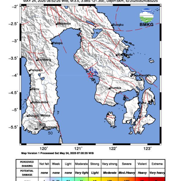 Gempa Berkekuatan 3,5 SR, pusat gempa berada di darat 1 km barat daya Samaturu Kolaka