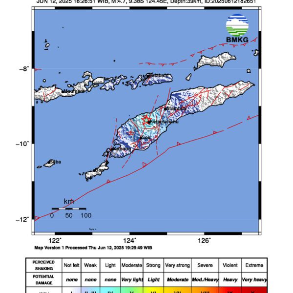 Gempa Berkekuatan 4,7 SR, pusat gempa berada di darat 18 km BaratLaut Timot Tengah Utara