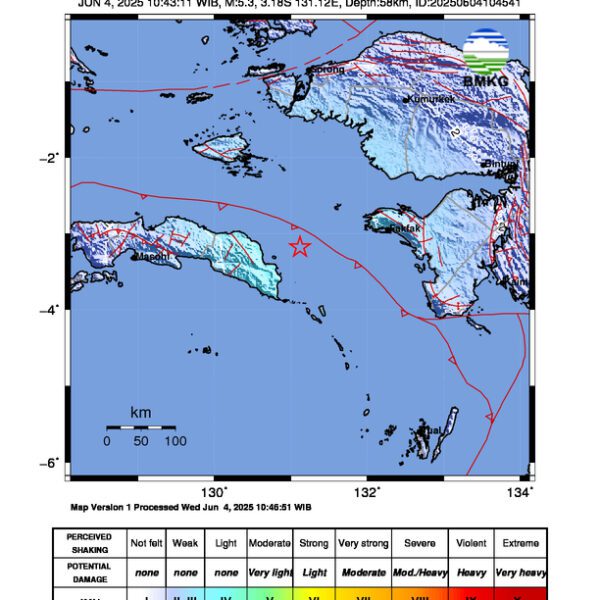 Gempa Berkekuatan 5,3 SR di 70 km Tenggara SERAMBAGIANTIMUR-MALUKU Tidak Berpotensi Tsunami