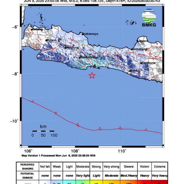 Gempa Berkekuatan 5,0 SR di 48 km Tenggara KAB-PANGANDARAN-JABAR Tidak Berpotensi Tsunami