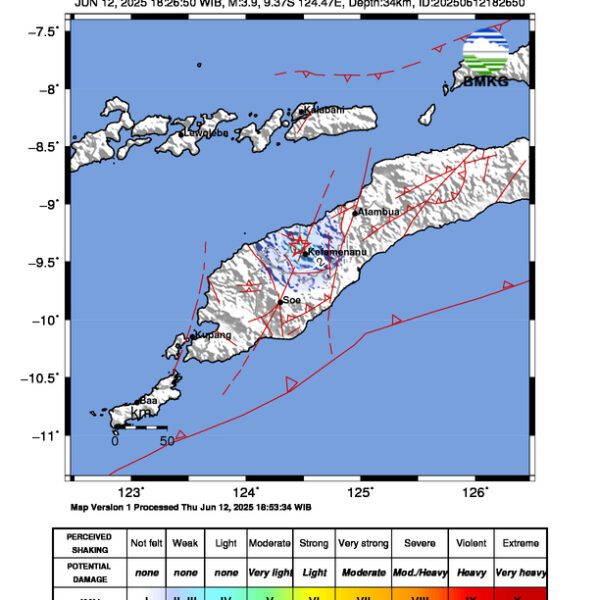 Gempa Berkekuatan 3,9 SR, pusat gempa berada di darat 16 km Barat laut Kab. Timor Tengah Utara