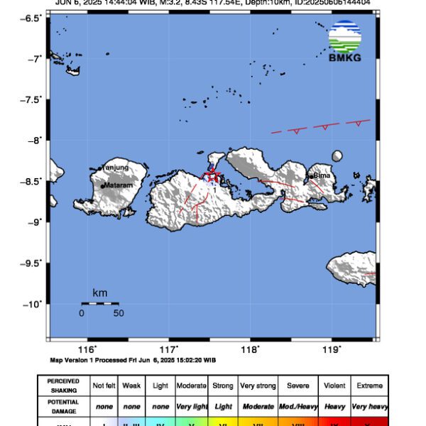 Gempa Berkekuatan 3,2 SR, pusat gempa berada di darat 14 km Timur Laut Sumbawa