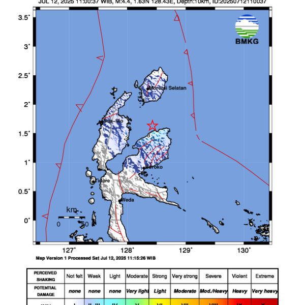 Gempa Berkekuatan 4,4 SR, pusat gempa berada di laut 35 km BaratLaut Halmahera Timur
