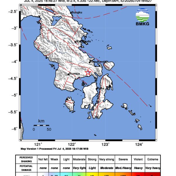 Gempa Berkekuatan 2,4 SR, pusat gempa berada di darat 1 Km Tenggara Laeya