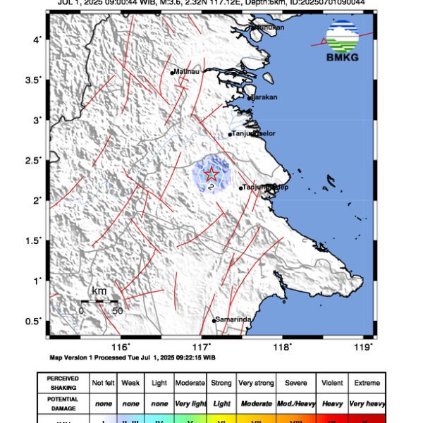 Gempa Berkekuatan 3,6 SR, pusat gempa berada di darat 40 km barat laut Berau