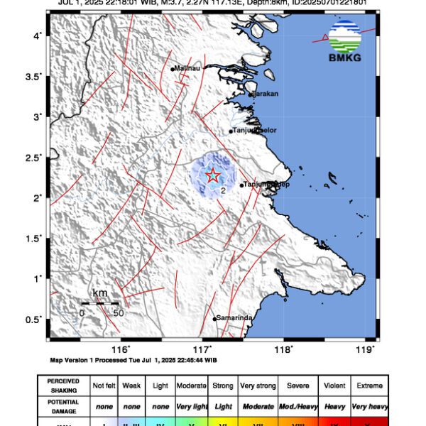 Gempa Berkekuatan 3,7 SR, pusat gempa berada di darat 35 km barat laut Berau