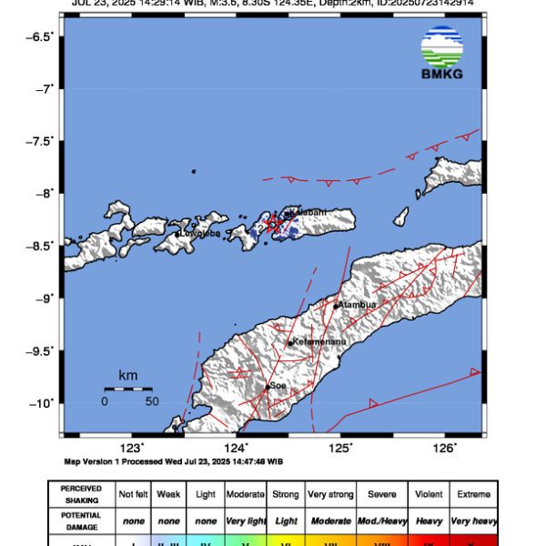 Gempa Berkekuatan 3,6 SR, pusat gempa berada di darat 22 km Barat Daya Alor