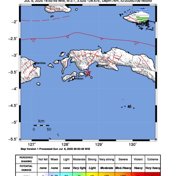 Gempa Berkekuatan 3,1 SR, pusat gempa berada di laut 11 km selatan Amalatu