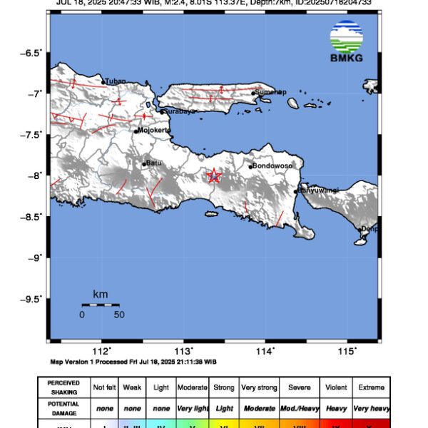 Gempa Berkekuatan 2,4 SR, pusat gempa berada di darat 19 km Barat Daya Kab. Probolinggo