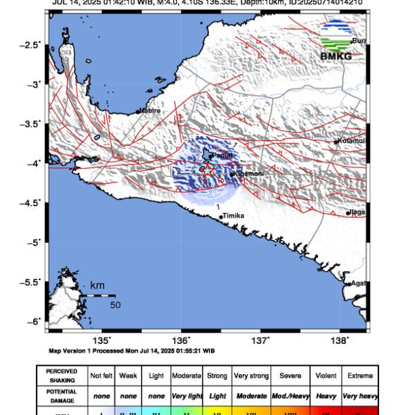 Gempa Berkekuatan 4,0 SR, pusat gempa berada di darat 7 km Tenggara Deiyai