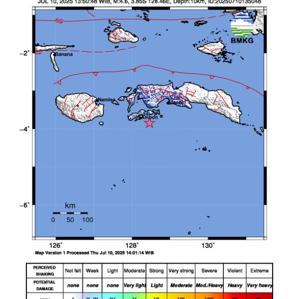 Gempa Berkekuatan 4,6 SR, pusat gempa berada di laut 35 km tenggara Ambon