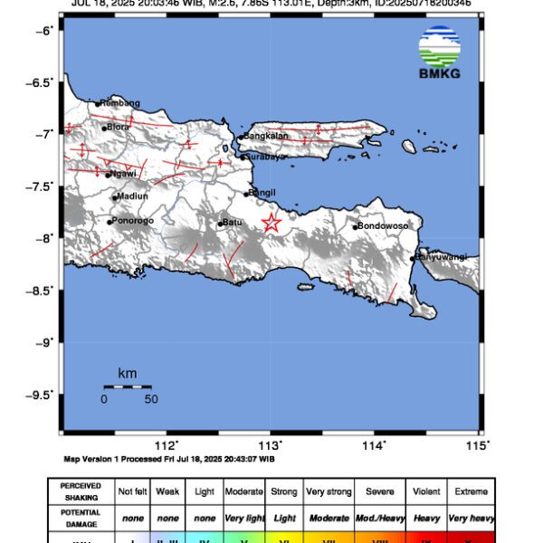 Gempa Berkekuatan 2,6 SR, pusat gempa berada di darat 23 km baratdaya Probolinggo