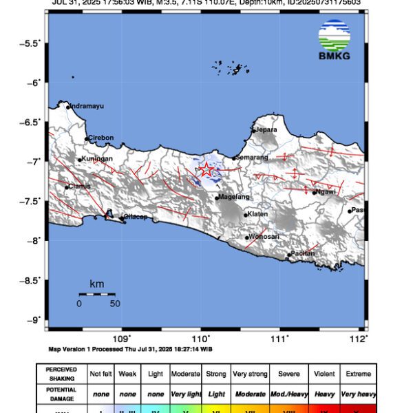 Gempa Berkekuatan 3,5 SR, pusat gempa berada di darat 25 km barat daya Kendal