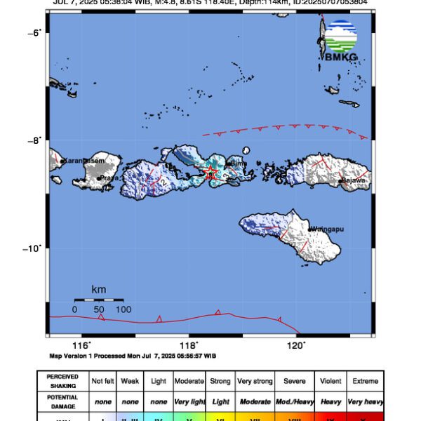 Gempa Berkekuatan 4,8 SR, pusat gempa berada di darat 11 km barat daya Kab. Dompu
