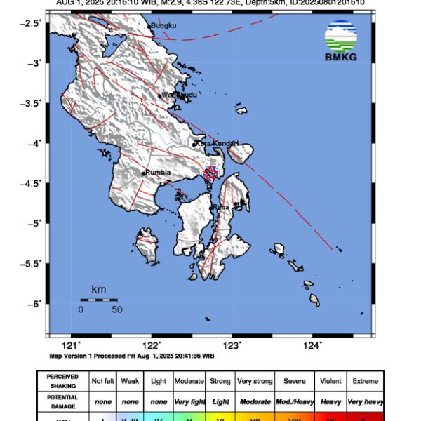Gempa Berkekuatan 2,9 SR, pusat gempa berada di 3 km Barat Daya Kolono Timur