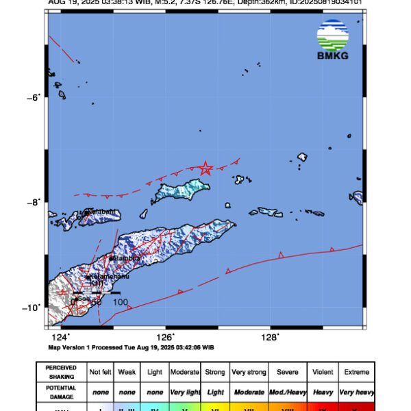 Gempa Berkekuatan 5,2 SR di 143 km BaratLaut MALUKUBRTDAYA Tidak Berpotensi Tsunami