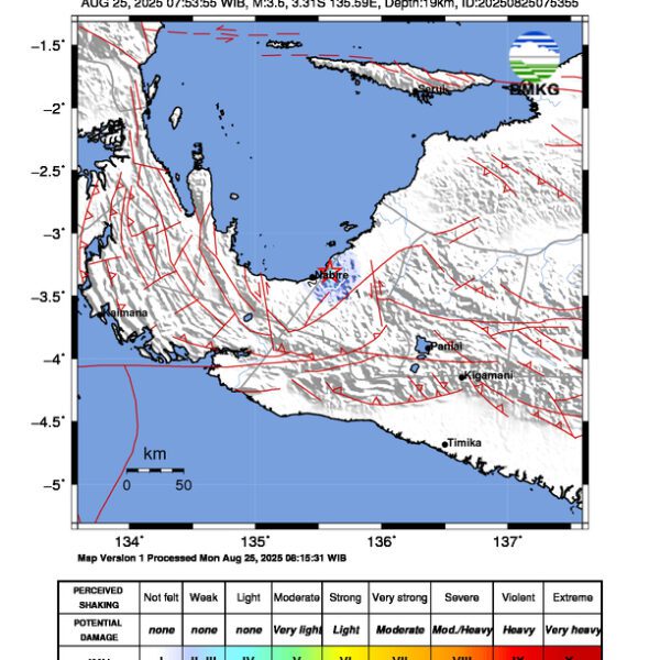 Gempa Berkekuatan 3,6 SR, pusat gempa berada di darat 11 km Timur Laut Nabire