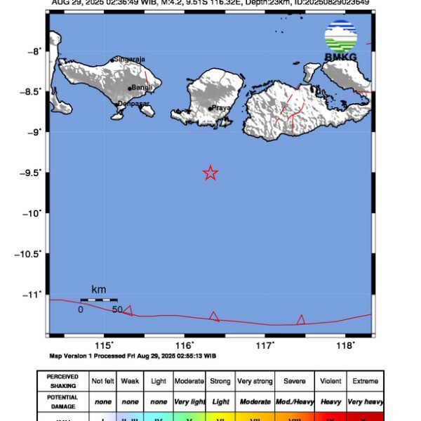 Gempa Berkekuatan 4,2 SR, pusat gempa berada di laut 89 km Lombok Tengah