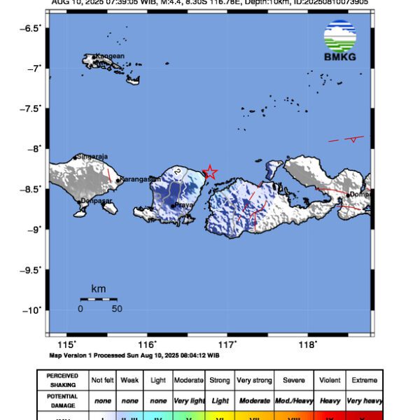 Gempa Berkekuatan 4,4 SR, pusat gempa berada di laut 21 km barat laut Pulau Panjang