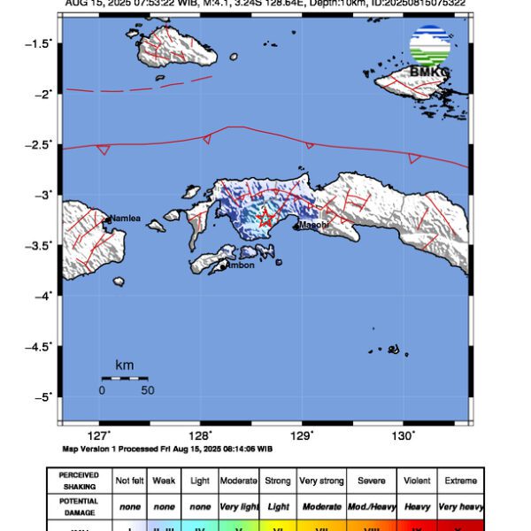 Gempa Berkekuatan 4,1 SR, pusat gempa berada di darat 15 km Barat Elpaputih, SBB