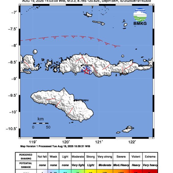 Gempa Berkekuatan 3,3 SR, pusat gempa berada di darat 3 km selatan Borong