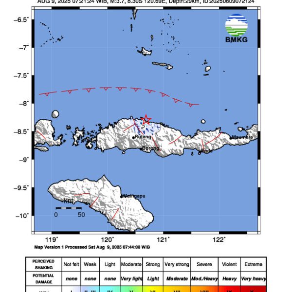 Gempa Berkekuatan 3,7 SR, pusat gempa berada di laut 42 km TimurLaut RUTENG-MANGGARAI