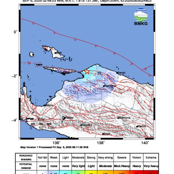 Gempa Berkekuatan 4,7 SR, pusat gempa berada di darat 91 km BaratLaut Kasonaweja