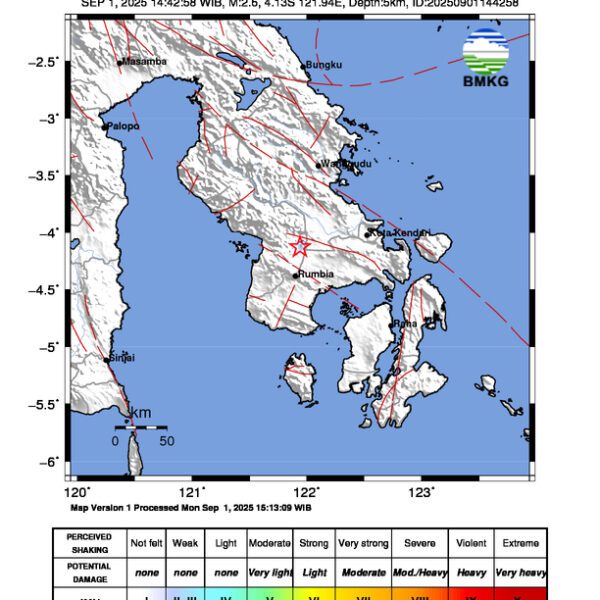 Gempa Berkekuatan 2,6 SR, pusat gempa berada di darat 14 km Tenggara Kolaka Timur