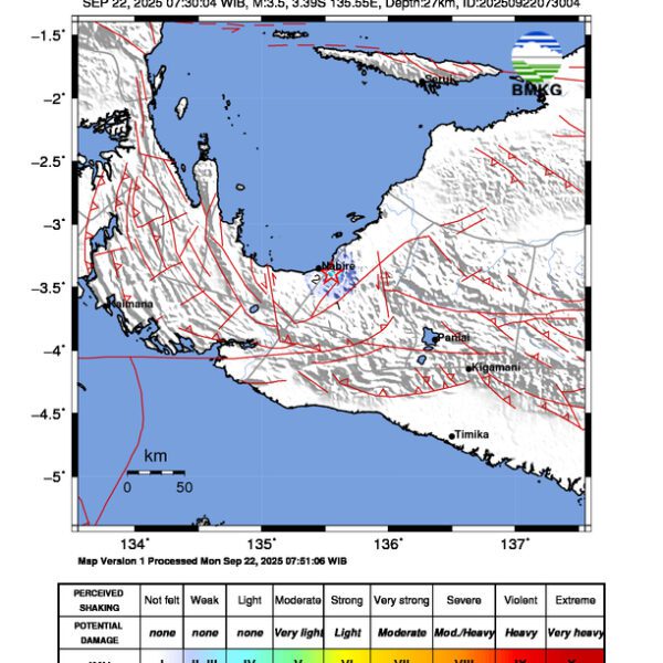 Gempa Berkekuatan 3,5 SR, pusat gempa berada di darat 6 Km tenggara Nabire
