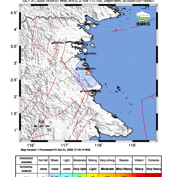 Gempa Berkekuatan 4,0 SR, pusat gempa berada di darat 73 km tenggara Tarakan Gempa Berkekuatan 4,0 SR, pusat gempa berada di darat 73 km tenggara Tarakan