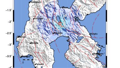 Gempa Berkekuatan 4,5 SR, pusat gempa berada di darat 76 km barat daya Poso Gempa Berkekuatan 4,5 SR, pusat gempa berada di darat 76 km barat daya Poso
