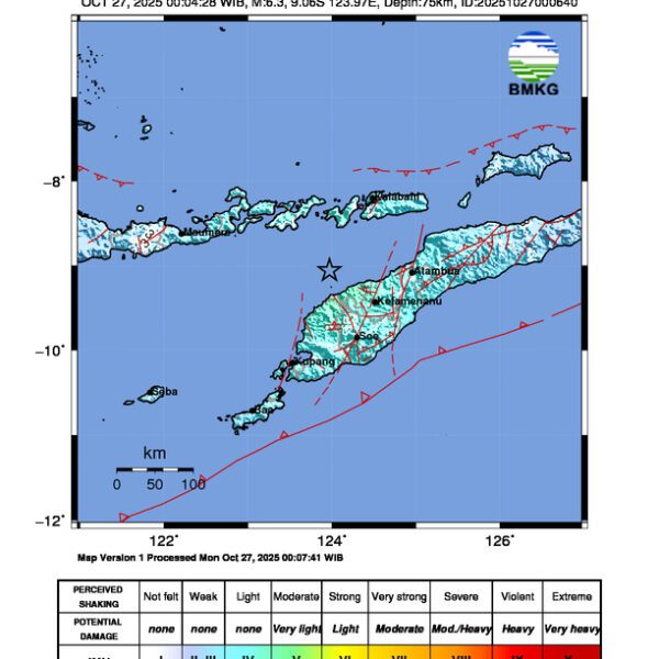 Gempa Berkekuatan 6,3 SR di 82 km BaratLaut TIMORTENGAHUT-NTT Tidak Berpotensi Tsunami Gempa Berkekuatan 6,3 SR di 82 km BaratLaut TIMORTENGAHUT-NTT Tidak Berpotensi Tsunami