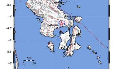 Gempa Berkekuatan 3,3 SR, pusat gempa berada di darat 9 km Barat Daya Konawe Selatan Gempa Berkekuatan 3,3 SR, pusat gempa berada di darat 9 km Barat Daya Konawe Selatan