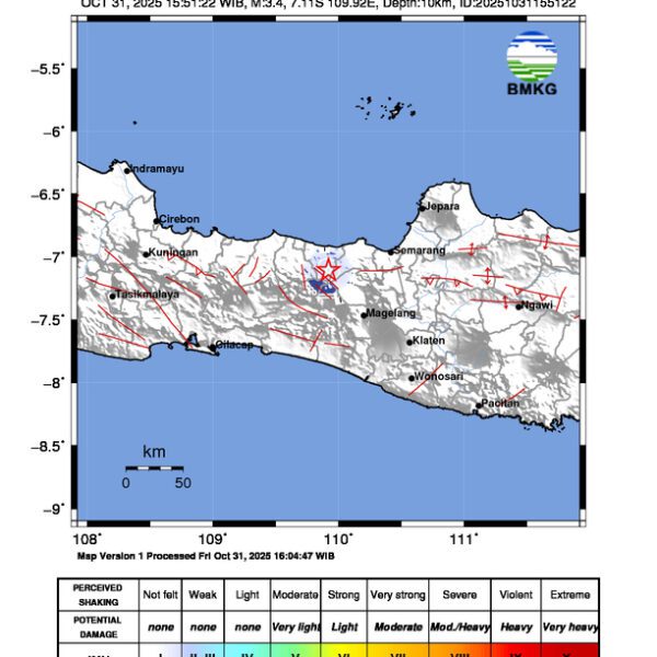 Gempa Berkekuatan 3,4 SR, pusat gempa berada di darat 28 km timur laut Wonosobo Gempa Berkekuatan 3,4 SR, pusat gempa berada di darat 28 km timur laut Wonosobo