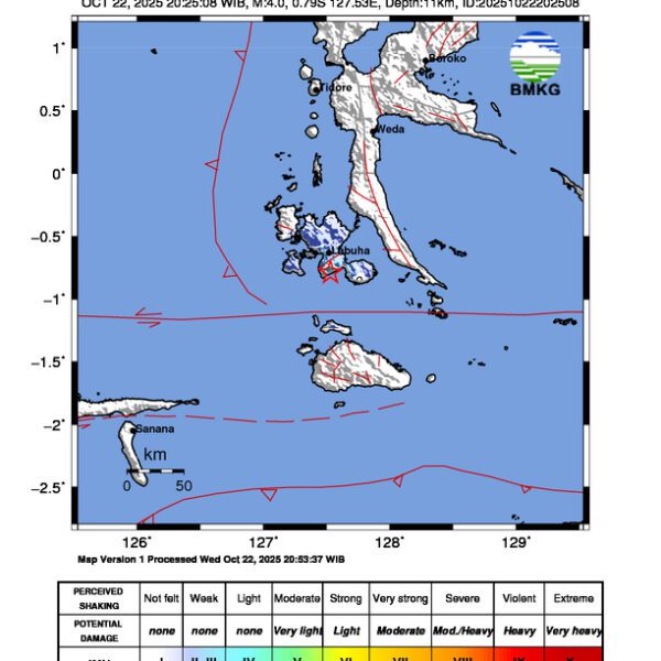 Gempa Berkekuatan 4,0 SR, pusat gempa berada di darat 17 km tenggara Labuha