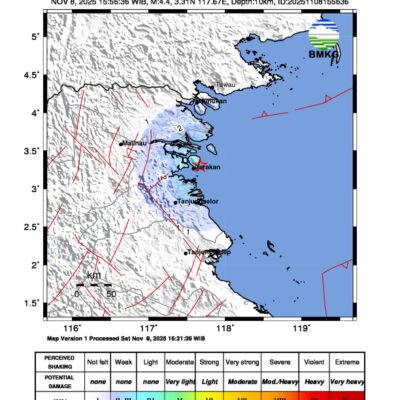 Gempa Berkekuatan 4,4 SR, pusat gempa berada di laut 9 km tenggara Tarakan