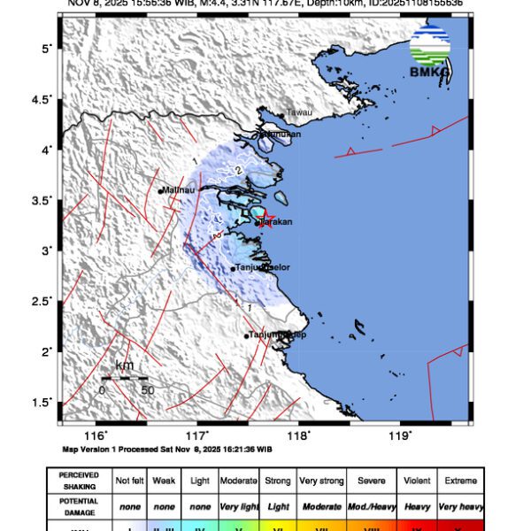 Gempa Berkekuatan 4,4 SR, pusat gempa berada di laut 9 km tenggara Tarakan