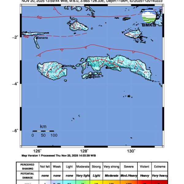 Gempa Berkekuatan 6,0 SR di 15 km Tenggara AMBON-MALUKU Tidak Berpotensi Tsunami