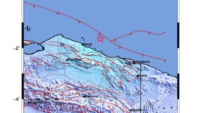 Gempa Berkekuatan 5,3 SR di 80 km TimurLaut SARMI-PAPUA Tidak Berpotensi Tsunami