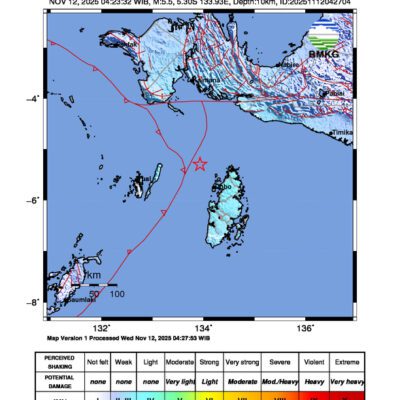 Gempa Berkekuatan 5,5 SR di 60 km BaratLaut KEP.ARU-MALUKU Tidak Berpotensi Tsunami