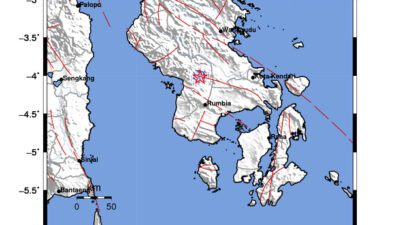Gempa Berkekuatan 2,9 SR, pusat gempa berada di darat 10 km barat daya Kolaka Timur
