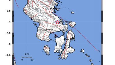Gempa Berkekuatan 3,1 SR, pusat gempa berada di darat 43 km Timur laut Konawe Selatan