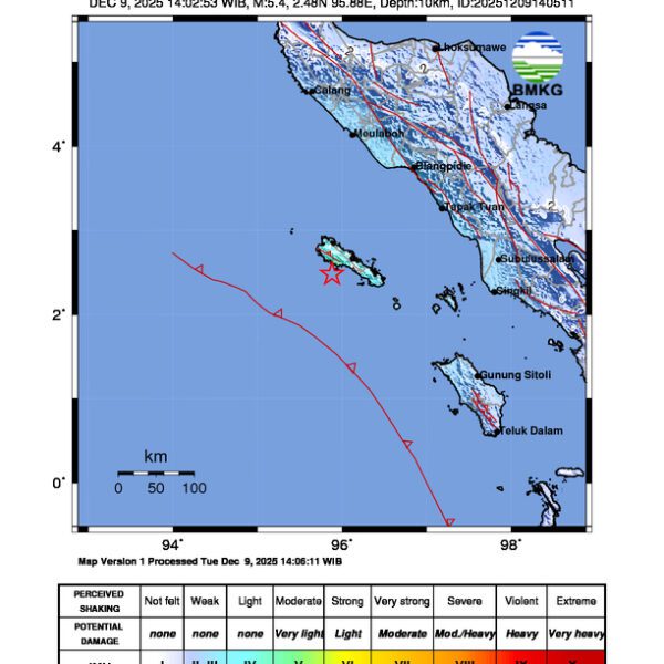 Gempa Berkekuatan 5,4 SR di 54 km BaratLaut SINABANG-ACEH Tidak Berpotensi Tsunami Gempa Berkekuatan 5,4 SR di 54 km BaratLaut SINABANG-ACEH Tidak Berpotensi Tsunami