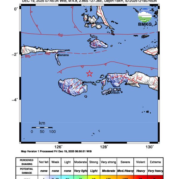 Gempa Berkekuatan 4,8 SR, pusat gempa berada di laut 53 km Timur Laut Buru Gempa Berkekuatan 4,8 SR, pusat gempa berada di laut 53 km Timur Laut Buru
