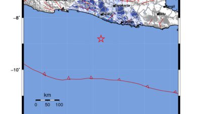 Gempa Berkekuatan 4,8 SR, pusat gempa berada di laut 97 km BaratDaya Gunungkidul