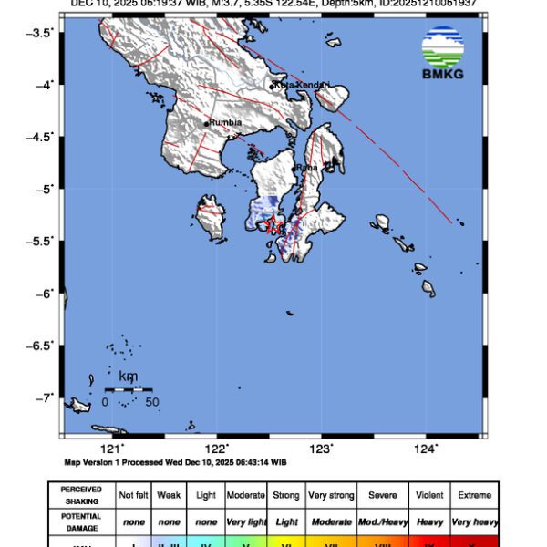 Gempa Berkekuatan 3,7 SR, pusat gempa berada di darat 5 km barat laut Buton Tengah Gempa Berkekuatan 3,7 SR, pusat gempa berada di darat 5 km barat laut Buton Tengah