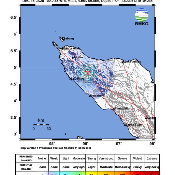 Gempa Berkekuatan 4,4 SR, pusat gempa berada di darat 29 km Barat Daya Kab. Pidiejaya Aceh Gempa Berkekuatan 4,4 SR, pusat gempa berada di darat 29 km Barat Daya Kab. Pidiejaya Aceh