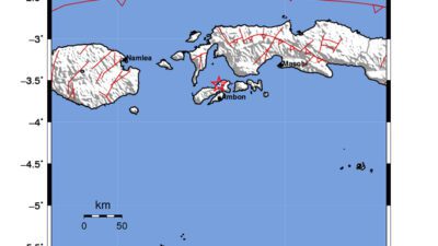 Gempa Berkekuatan 2,6 SR, pusat gempa berada di darat 54 km Selatan Seram Bagian Barat